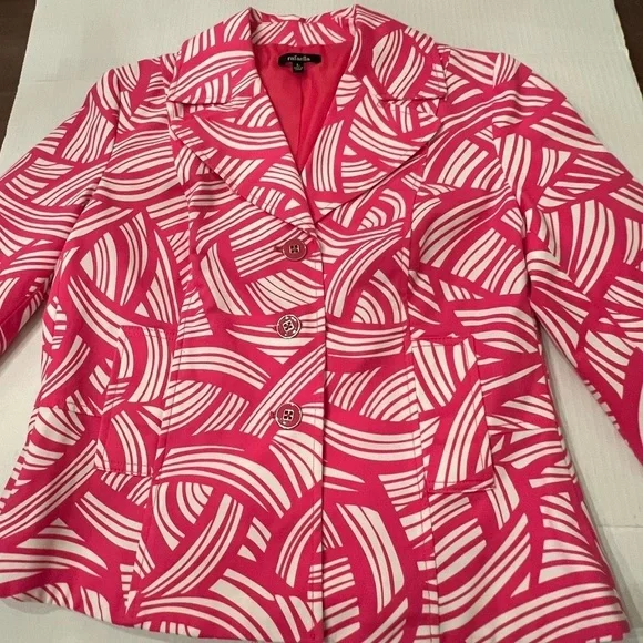 RAFELLA PINK AND WHITE DESIGN SIZE LARGE BLAZER/NOTCHED COLLAR   SINGLE BREASTED - Picture 5 of 8